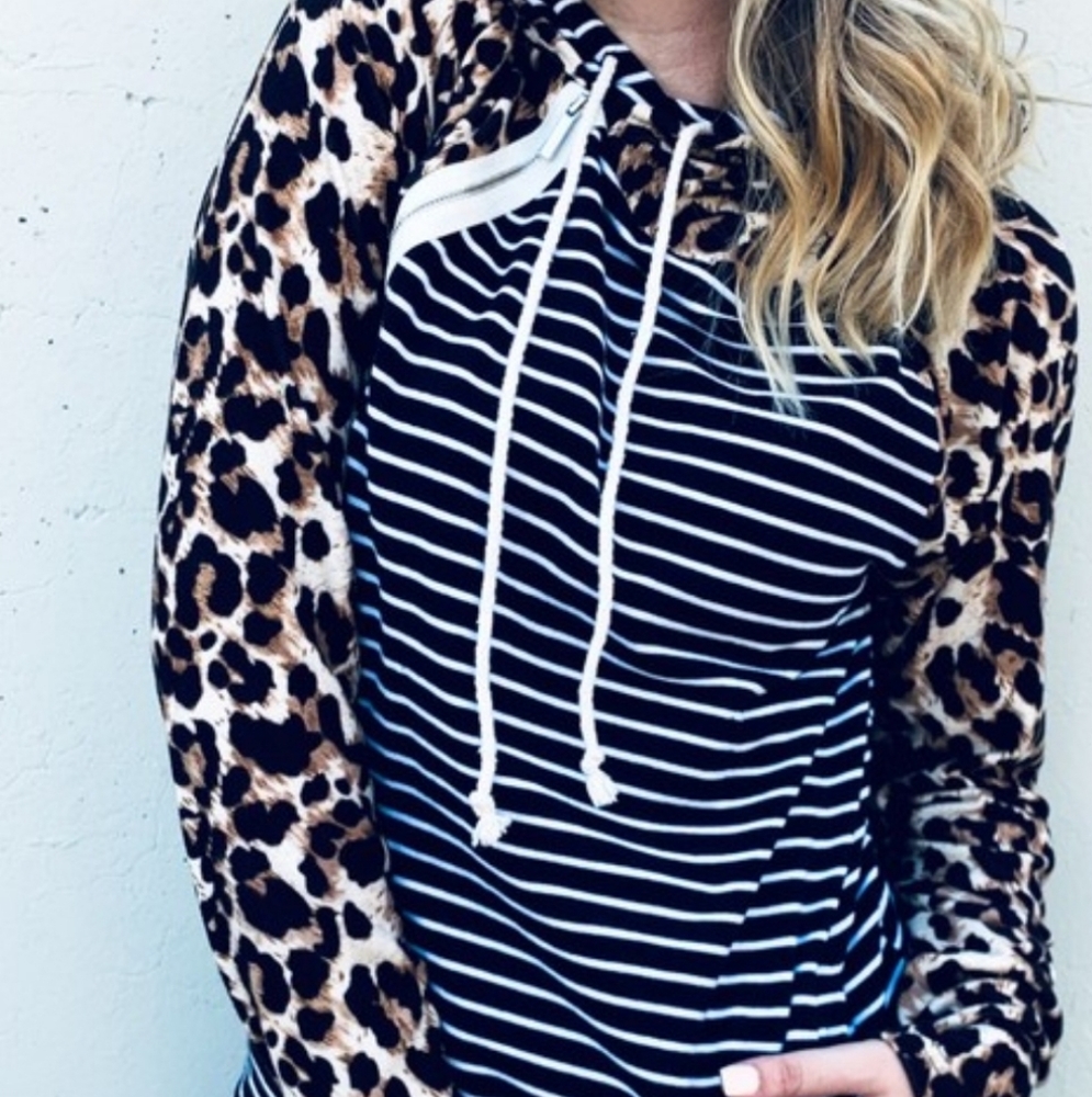 Leopard and Stripe Double Hoodie